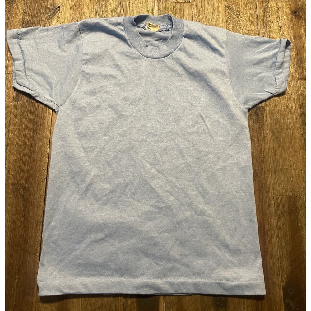 Vintage 90s Screen Stars Single Stitch Blank T-Shirt Youth Medium 10-12 Lgt Blue
